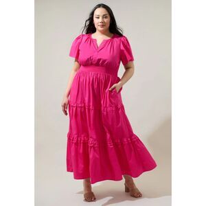 Sugarlips | Dresses | Sugarlips Fabia Palmer Poplin Tiered Maxi Dress Curve  Hot Pink Nwt Size 3x | Poshmark